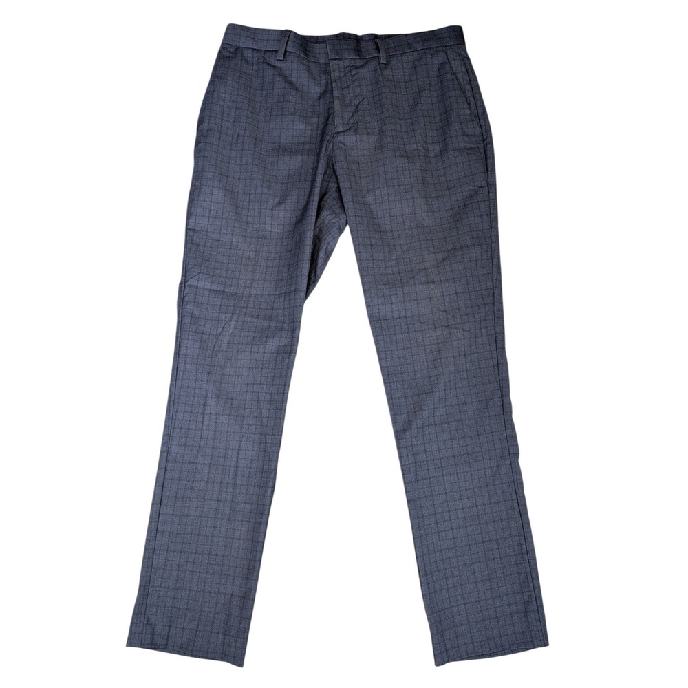 Perry Ellis Portfolio Mens 32x30 Blue Plaid Slim Fit Dress Pants Trousers